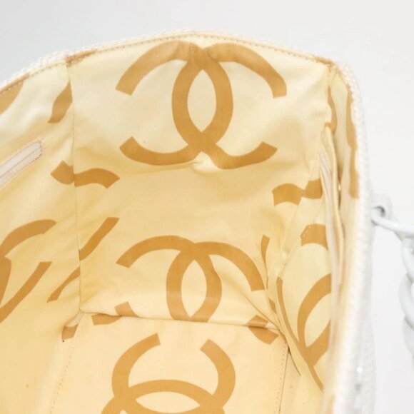 CHANEL Plastic Chain Tote Bag Straw Gold White CC Auth BA6435 - Picture 10 of 16